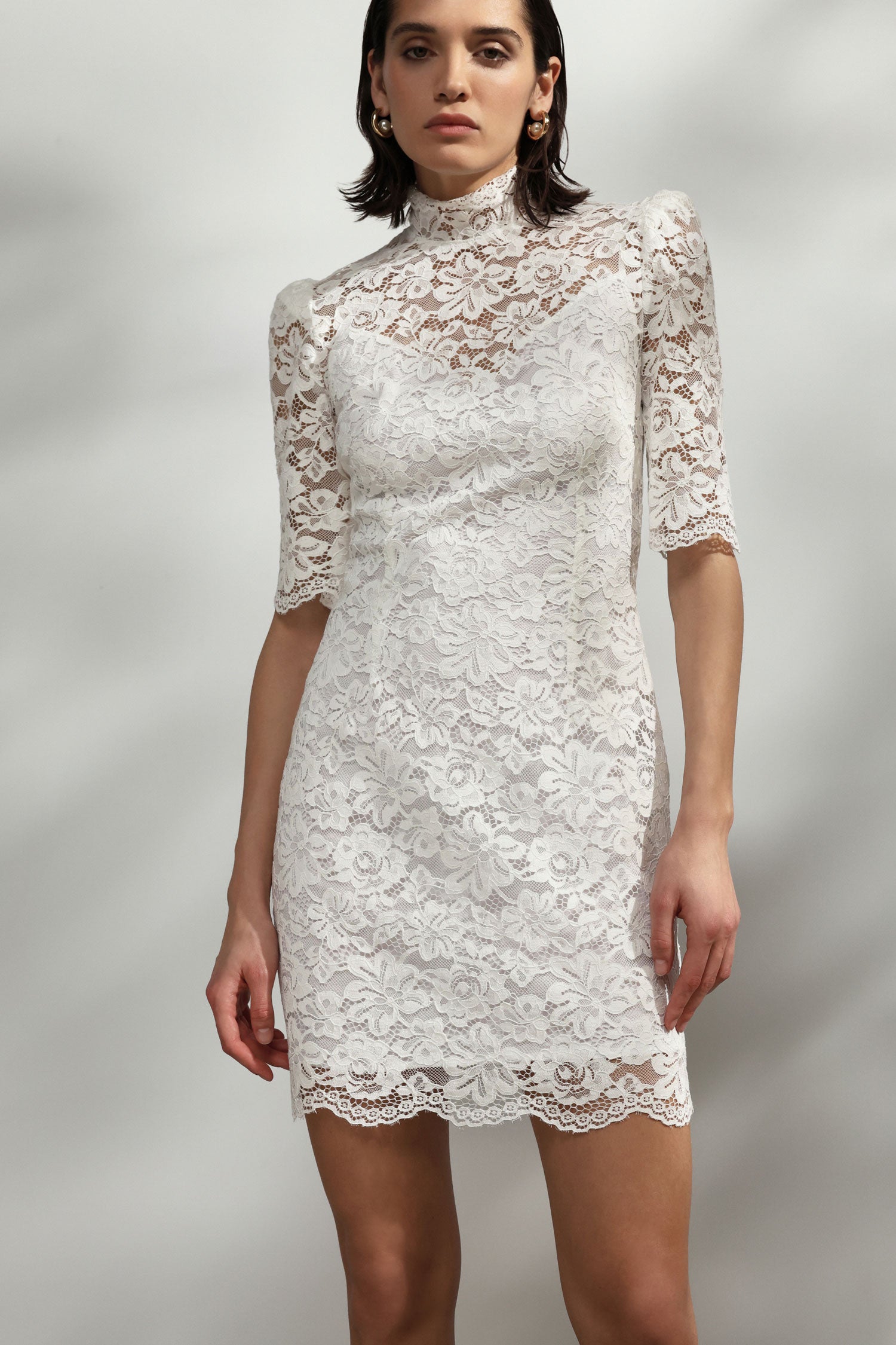 Short lace dress with high neck