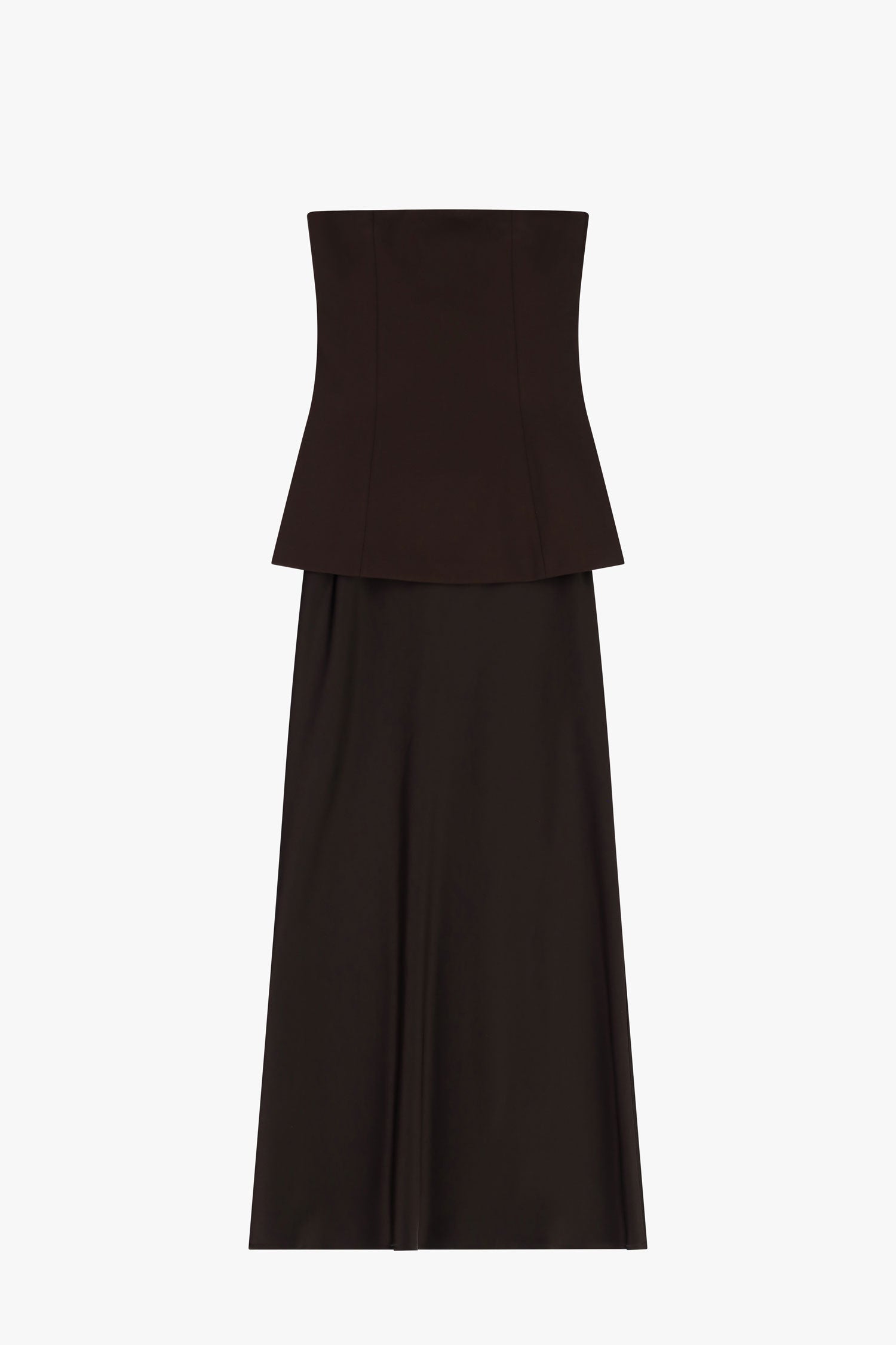 Long strapless dress with structured bodice