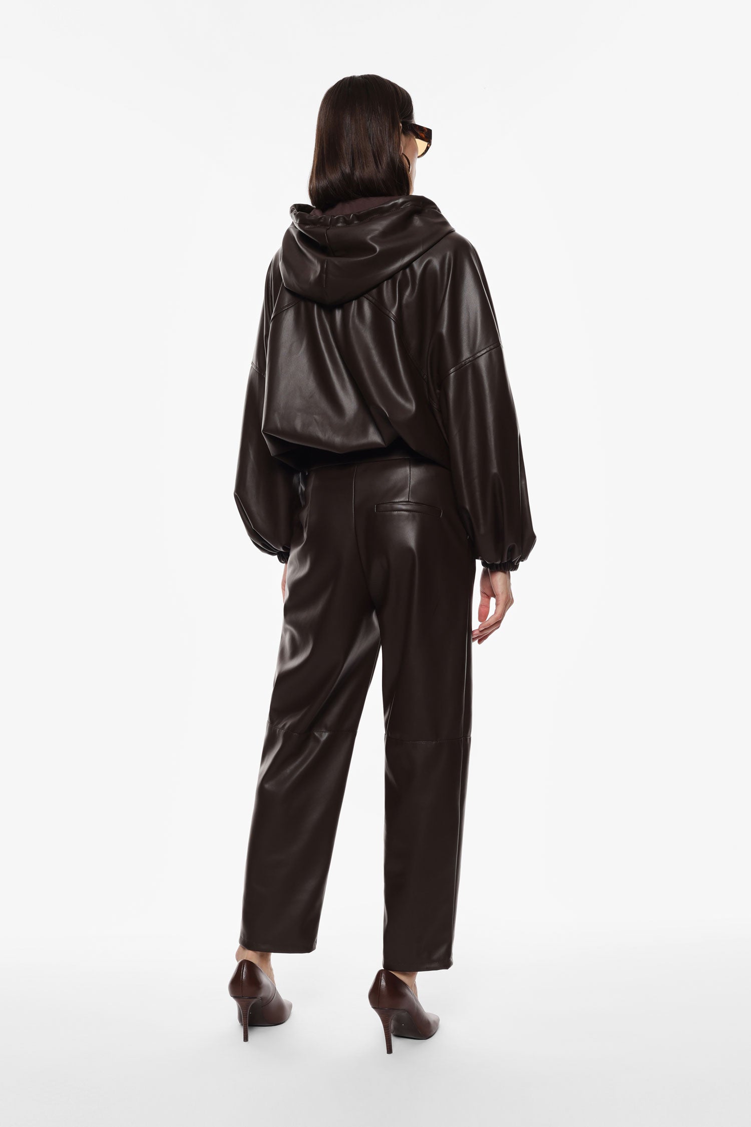 Oversized faux leather jacket with hood