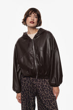 Load image into Gallery viewer, Oversized faux leather jacket with hood

