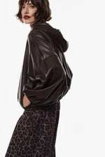 Load image into Gallery viewer, Oversized faux leather jacket with hood

