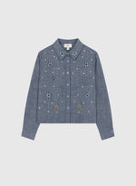Load image into Gallery viewer, Embroidered Denim Shirt with Star &amp; Floral Detailing
